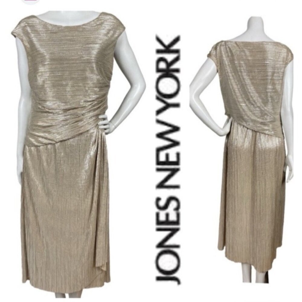 Jones NY 20W 20 W Gold Textured Stretch Wedding Party Cruise Washable NEW